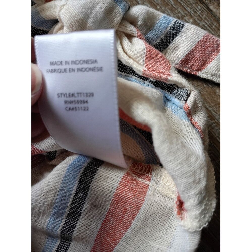 Beach Lunch Lounge Women's M Linen Cotton Striped Tie Neck Top Macadamia NWT